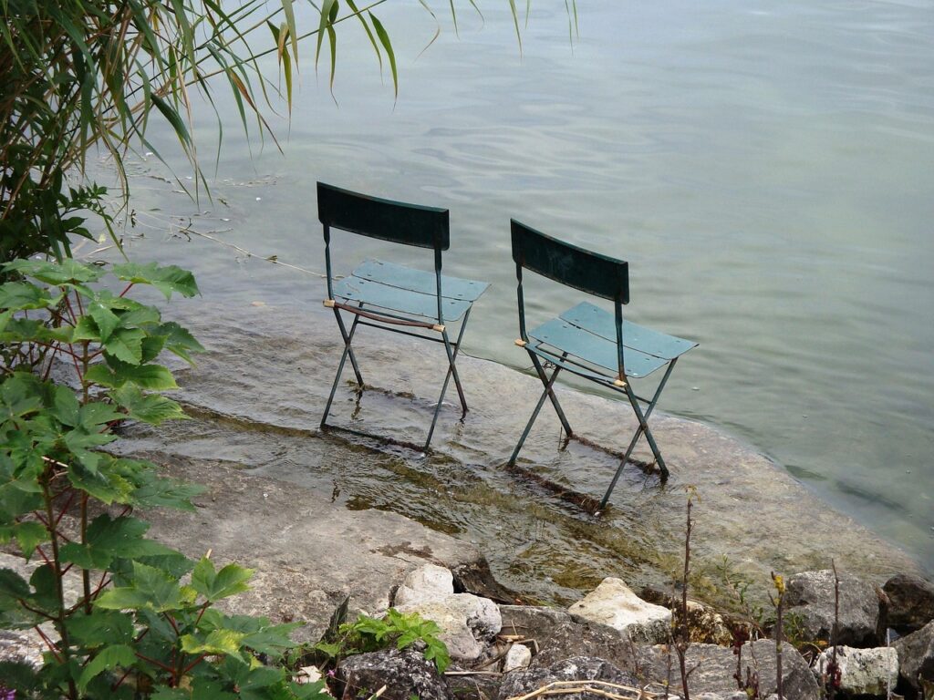 lake, two chairs, togetherness, few, harmony, as a couple, chair, nature, two
